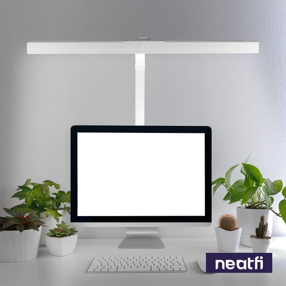 Neatfi 3,000 Lumens LED Desk Lamp with Clamp | Dimmable | 5 Brightness Levels & 5 Light Modes | Memory Function | Eye-Caring Flexible Lamp for Home & Office (28 Inches, White)