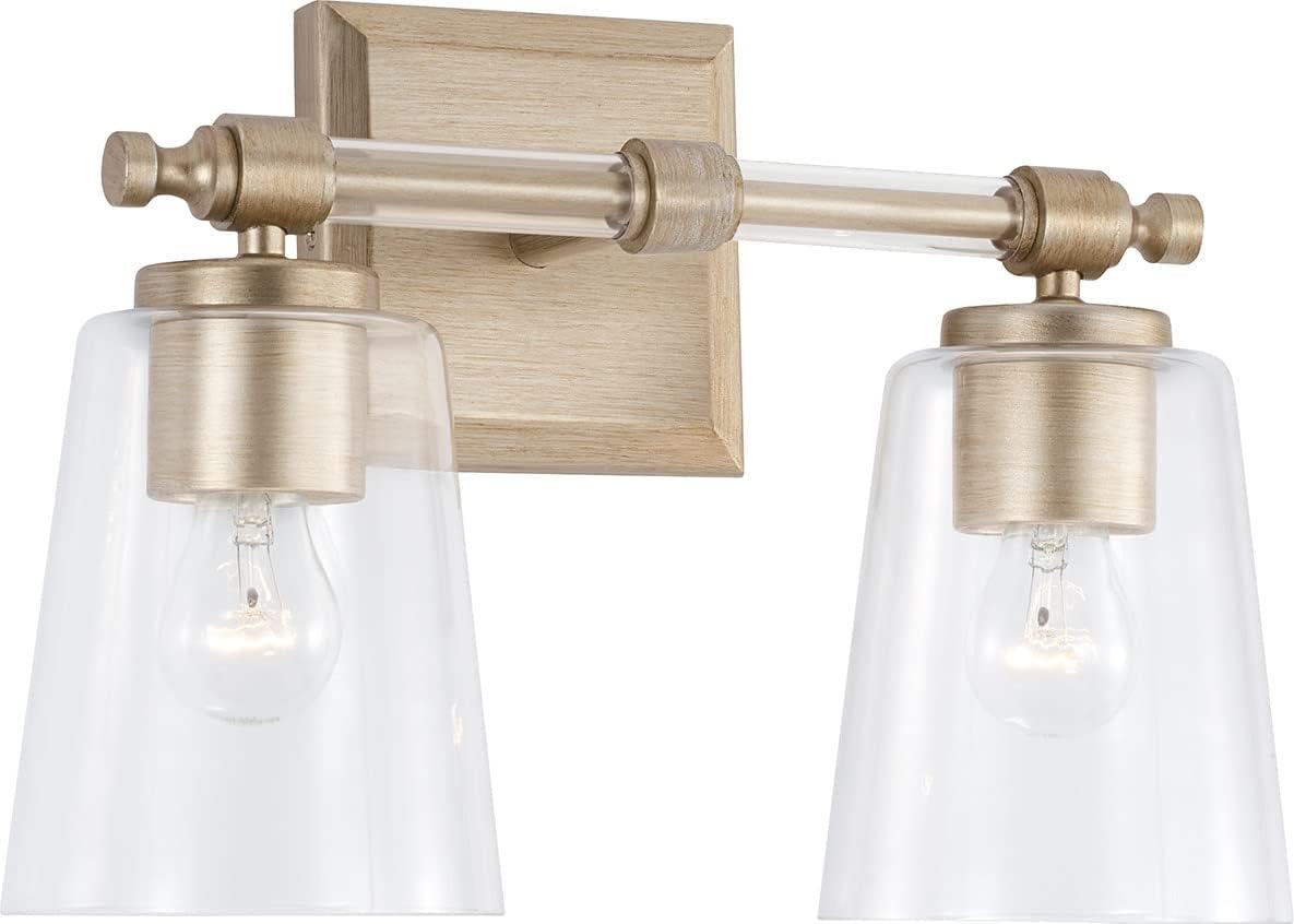 Capital Lighting 144821BS-523 Breigh Modern Clear Glass Cylinder Vanity Lights for Bathroom, 2-Light 200 Total Watts, 10' H x 14' W, Brushed Champagne