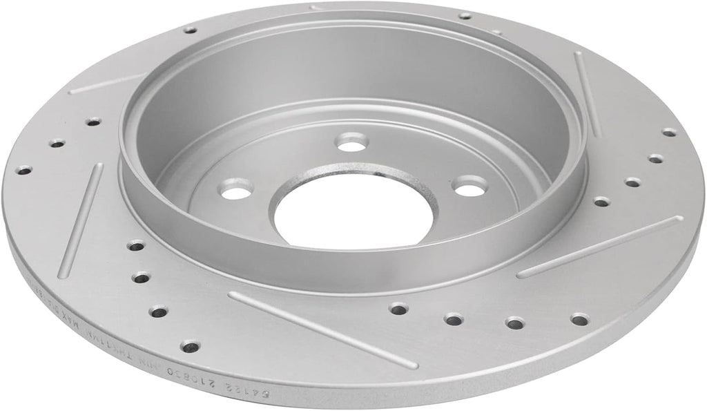 TRQ Performance Rear Ceramic Brake Pad and Rotor Set Includes Calipers Drilled Slotted Coated Compatible with 2005-2008 Ford Escape 2005-2008 Mercury Mariner 2005-2006 2008 Mazda Tribute