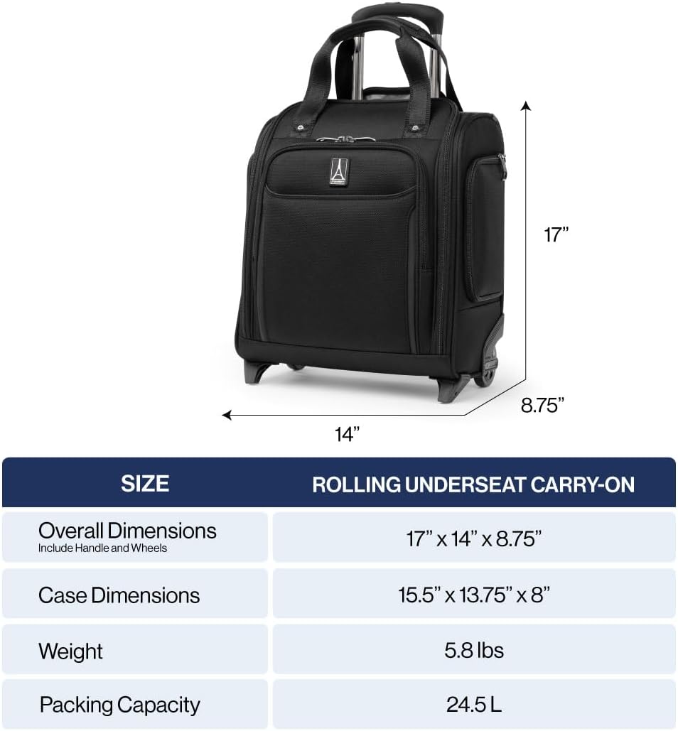 Travelpro Crew Classic Lightweight Softside Luggage, Rolling Underseat Carry on Bag, 14' Laptop or Tablet Sleeve, Men and Women, 17-Inch, Titanium Grey