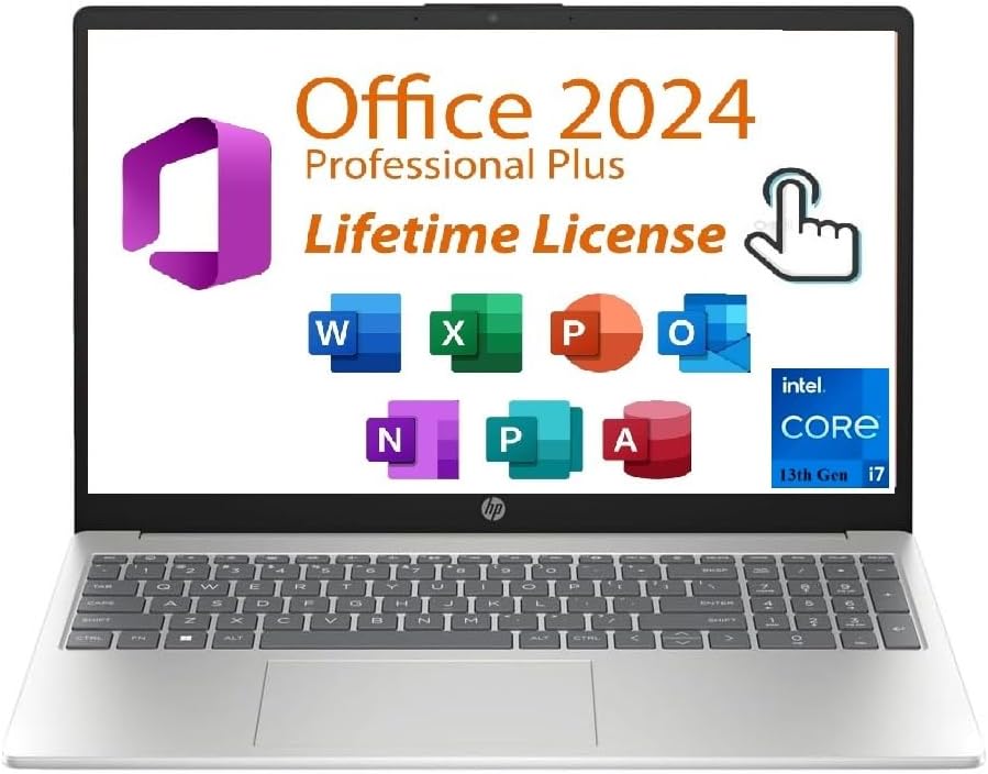 HP 2025 Pavilion 15.6' FHD Touchscreen Laptop, with Free Lifetime Microsoft Office 2024, Intel Core i7-1355U, Windows 11 Pro, Natural Silver, Copilot (16GB RAM | 1TB SSD)