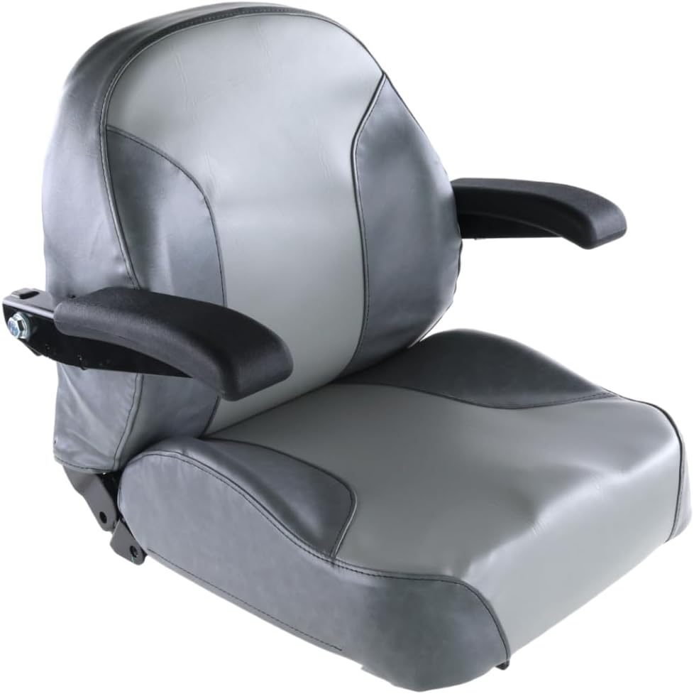 Universal Gray Zero Turn Lawn Mower Tractor Seat with Flip-Up Armrests & 6' Adjustable Slides - Fits Exmark, Scag, Ferris, Hustler, Gravely, Bobcat, Toro, John Deere & More