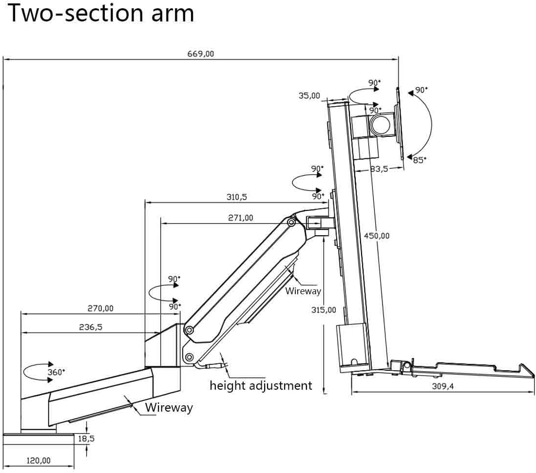 Monitor Arm White Dual Arm Table Style Monitor Stand with A Regular Tray That Can Rotate and Support Up to 25kg Adjustable Monitor Stands