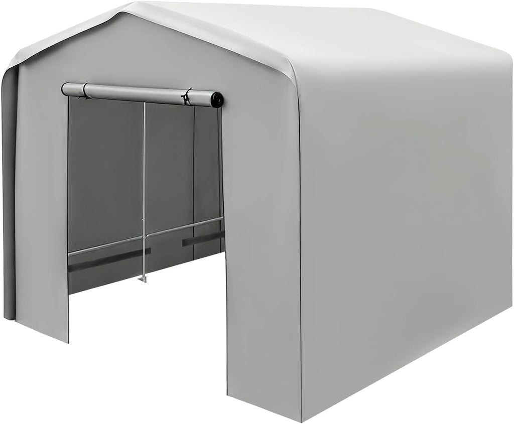 Outdoor Storage Shed, 12 X 12 X 8FT All Season Canopy Shelter with Steel Frame & Waterproof Cover for Storing Garden Tools, Lawn Mower, Tractors, Snowmobile (Grey)