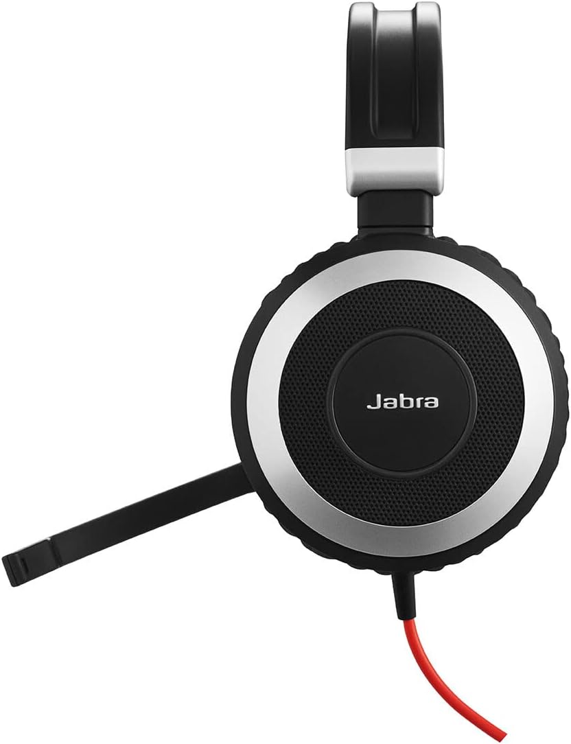 Jabra Evolve 80 MS Wired Stereo Over-Ear Headphones - Microsoft Teams Optimized Headphones with Active Noise Cancelling - USB-C Cable and 3.5mm Jack Connections - Black