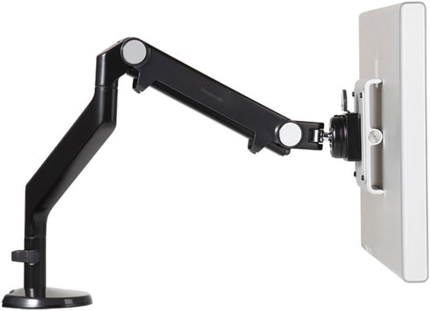 Humanscale M2 M2BW1S Adjustable Articulating Computer Monitor Arm - Bolt Through Mount with Base - Polished Aluminum with White Trim
