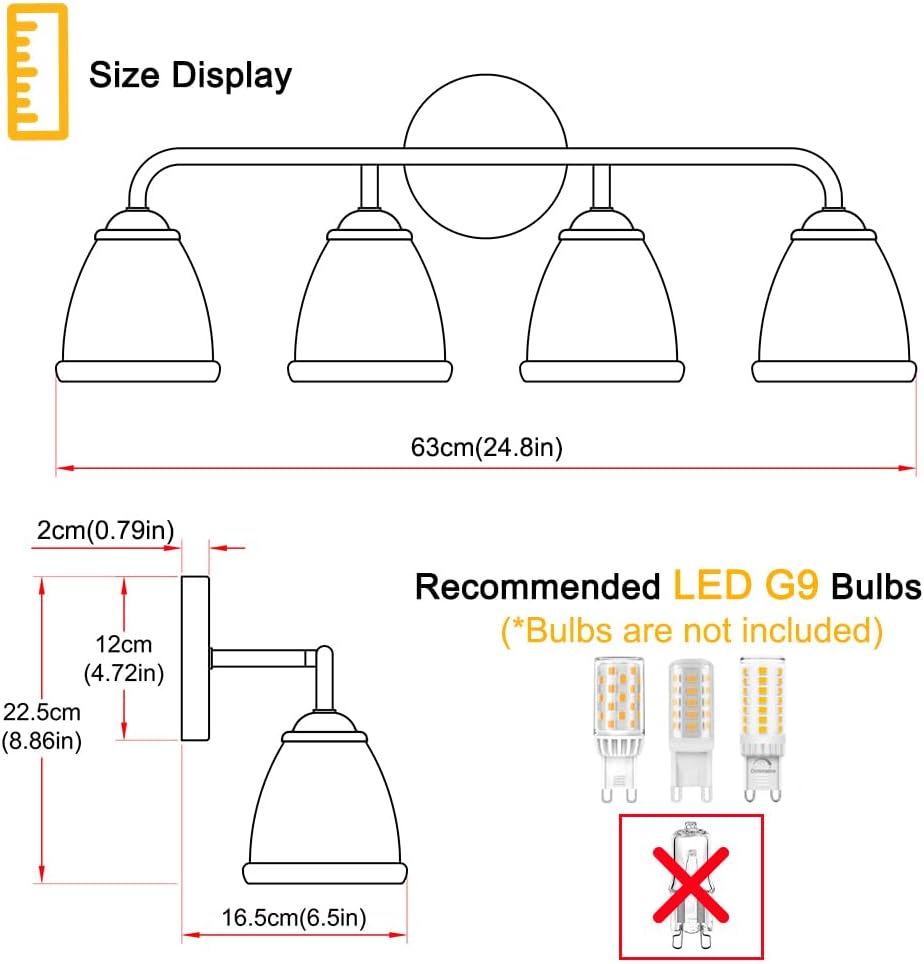 Daunton Vintage Bathroom Vanity Light, Brown Bronze Vanity Lighting, 4-Light Bathroom Lighting Fixtures Over Mirror, Elegant Flower Glass Light with Clear Shade, Gold Wall Sconce Lighting for Bedroom