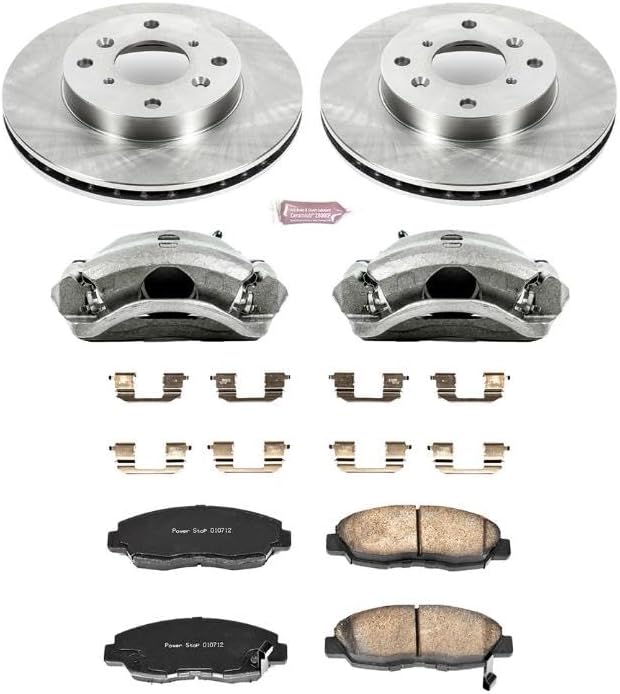 PowerStop Front Brake & Caliper Kit for Honda Accord 1998-02 - Ceramic Brake Pads + Calipers + Disc Rotors Replacement, KCOE1239A
