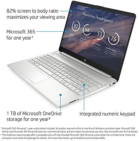 HP 2021 15.6' Laptop Computer, Athlon N3050, 4GB DDR4 RAM, 128GB NVMe SSD, Wireless Mouse, Sleeve, Silver, Windows 10 Home in S Mode with Microsoft 365 +HDMI Cable