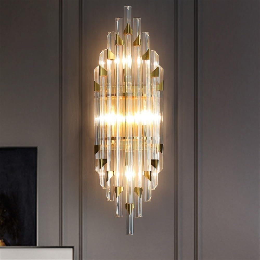 Mid Century Crystal Wall Sconce, European Style Minimalist Wall Mount Light, Modern Gold Metal Wall Lamp, Indoor Vanity Bathroom Lighting Fixture, E14/E12 Socket Decor Wall Lantern