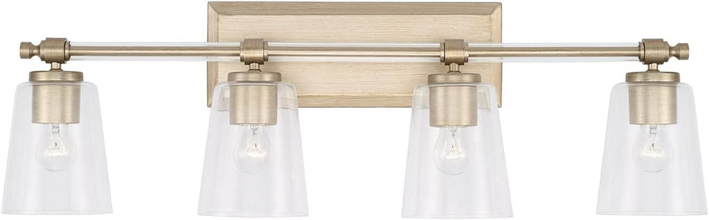 Capital Lighting 144841BS-523 Breigh Modern Clear Glass Cylinder Vanity Lights for Bathroom, 4-Light 400 Total Watts, 10' H x 32' W, Brushed Champagne