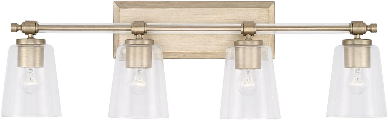 Capital Lighting 144841BS-523 Breigh Modern Clear Glass Cylinder Vanity Lights for Bathroom, 4-Light 400 Total Watts, 10' H x 32' W, Brushed Champagne