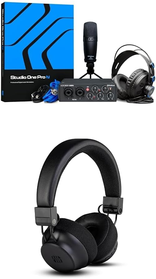 PreSonus AudioBox USB 96 Studio with Studio One Pro Software + Eris HD4BT Over-Ear Closed-Back Wireless Headphones, Bluetooth, ANC Noise Cancelling, Studio Headphones for Mixing, Monitoring, Recording