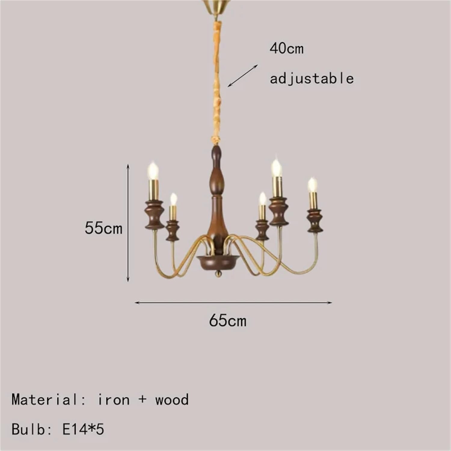 Retro Style E14 Bulb Chandelier Gold Silver Black Metal Dark Wood for Parlor Restaurant Bedroom Lighting,Dining Light Fixtures