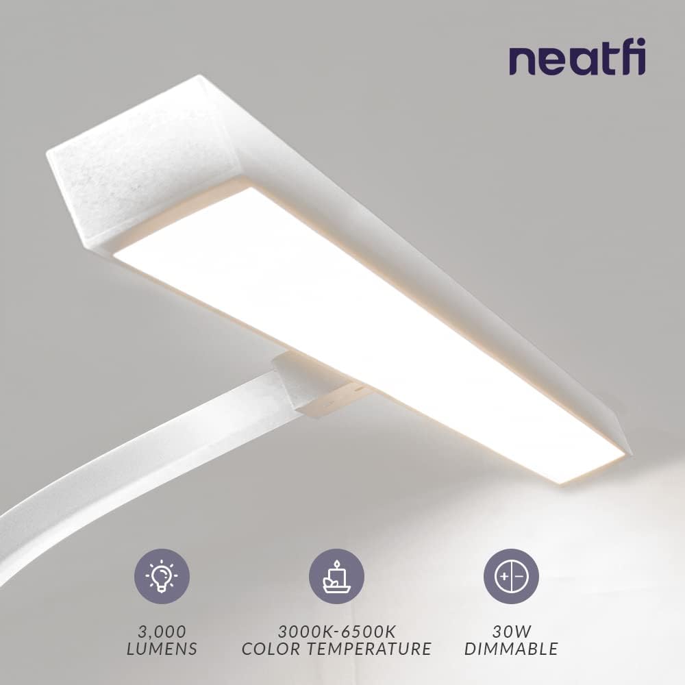 Neatfi 3,000 Lumens LED Desk Lamp with Clamp | Dimmable | 5 Brightness Levels & 5 Light Modes | Memory Function | Eye-Caring Flexible Lamp for Home & Office (28 Inches, White)