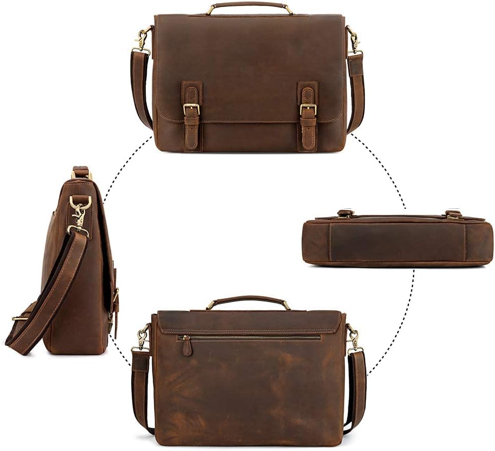 Kattee Men's Leather Satchel Briefcase, 15.6' Laptop Messenger Shoulder Bag Tote