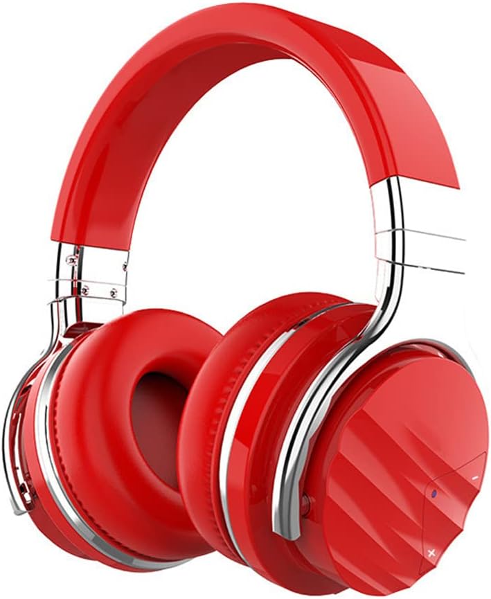 Sports ANC Active Noise Cancelling Headphones Wireless Bluetooth Over-Ear Foldable Headsets with Mic, Hi-Fi Stereo Deep Bass, 30H Playtime, for Sports/TV/Work,Red