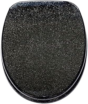 Toilet Seat Black Toilet Seat Cover, Sparkly Toilet Seat Glitter Toilet Seat Slow Close Toilet Seat Round, Top/Bottom-Fixed, Quick Release Easy Installation and Cleaning,Gold，Black