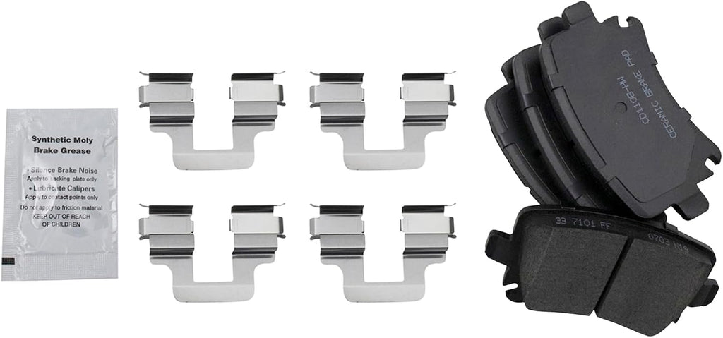 TRQ Rear Brake Pad and Rotor Set Ceramic Solid Rotors Calipers Hoses Compatible with 2006-2010 Volkswagen Jetta 2006-2009 Rabbit