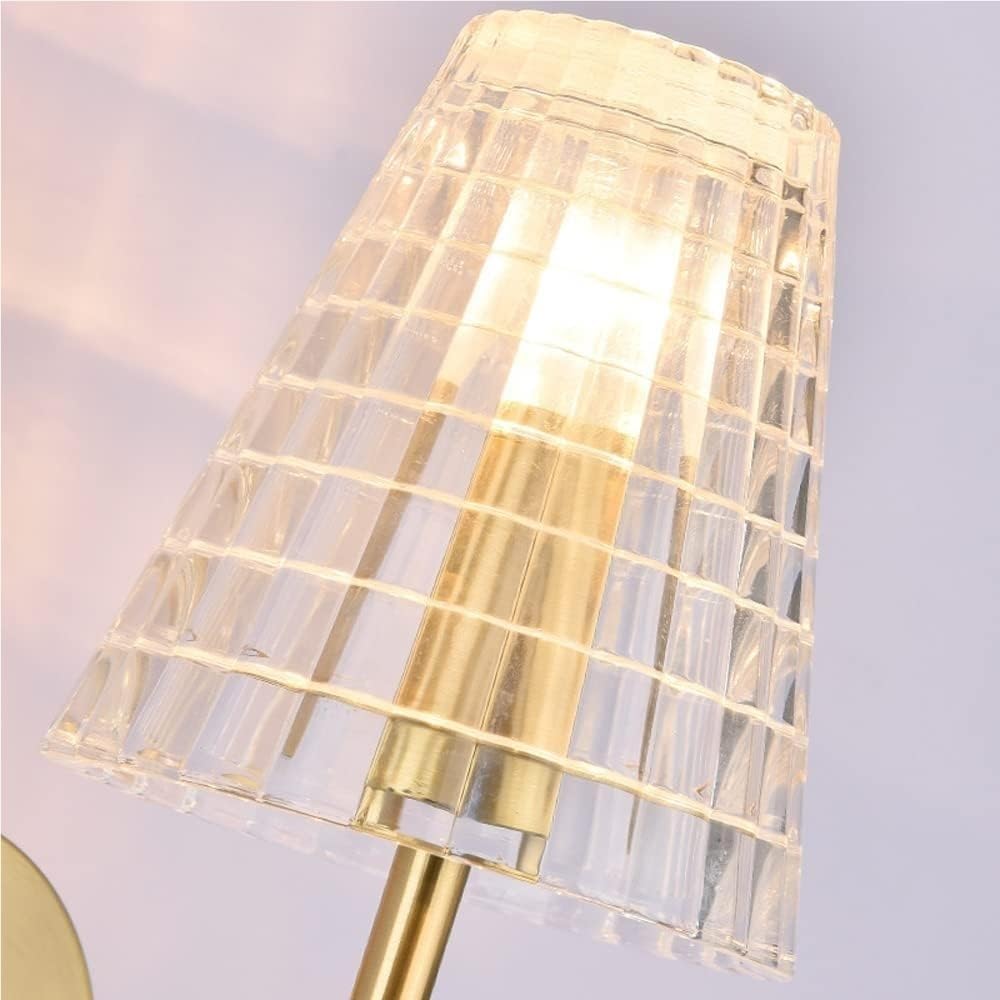 Brass Wall Sconces with Glass Shade, Vintage Industrial Wall Lamp Lighting E14/E12 Base, Gold Tone Bedroom Light Fixture for Living Room Bathroom Hallway