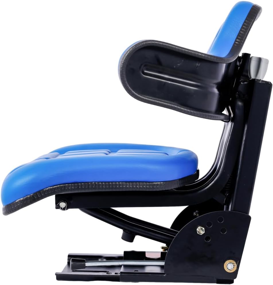 Universal Adjustable Ergonomics Tractor Seat with Heavy-Duty Padded Vinyl Cover, 110-265 LBS Weight Capacity, Heavy Duty Steel for Long-Lasting Comfort (Blue)