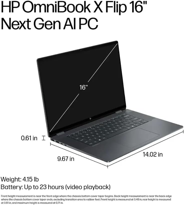 HP OmniBook X Flip 2-in-1 2025 Laptop, 8-Core Intel Core Ultra 5 226V, 16' WUXGA IPS Touchscreen Display, Intel Arc Graphics 130V, 16GB LPDDR5 4TB SSD, Backlit Keyboard, Wi-Fi 6E, Win11 Home