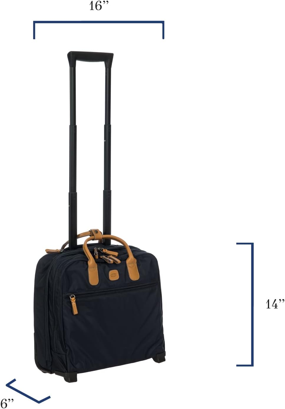 Bric's X-Travel 2.0 Rolling Carry-On 16 x 13.7 x 6 Inch, Water-Resistant Underseat Bag with Silent Wheels, Retractable Handle and Laptop Pocket - Navy