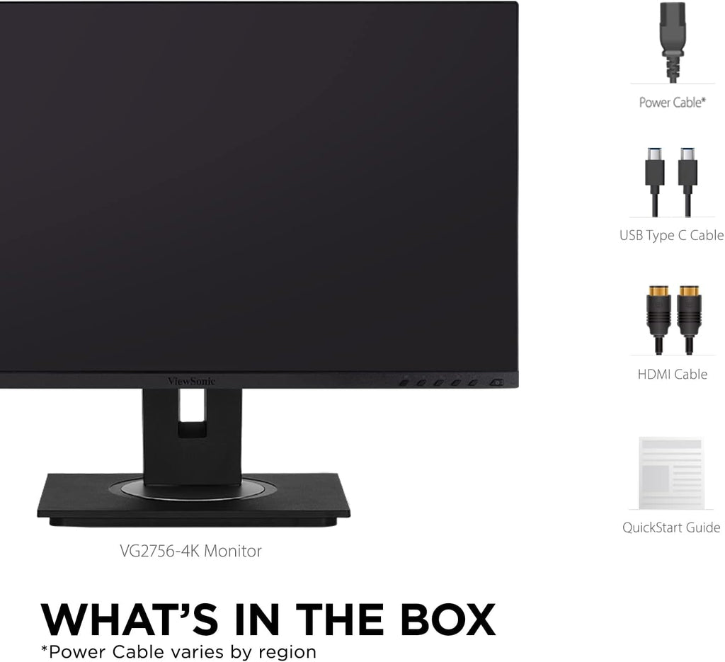ViewSonic VG2756-4K 27 Inch 4K Monitor, IPS Display with 90W USB-C for Smooth Home and Office Productivity, Full Ergonomic Adjustability, RJ45, HDMI, USB Hub, and DisplayPort Inputs