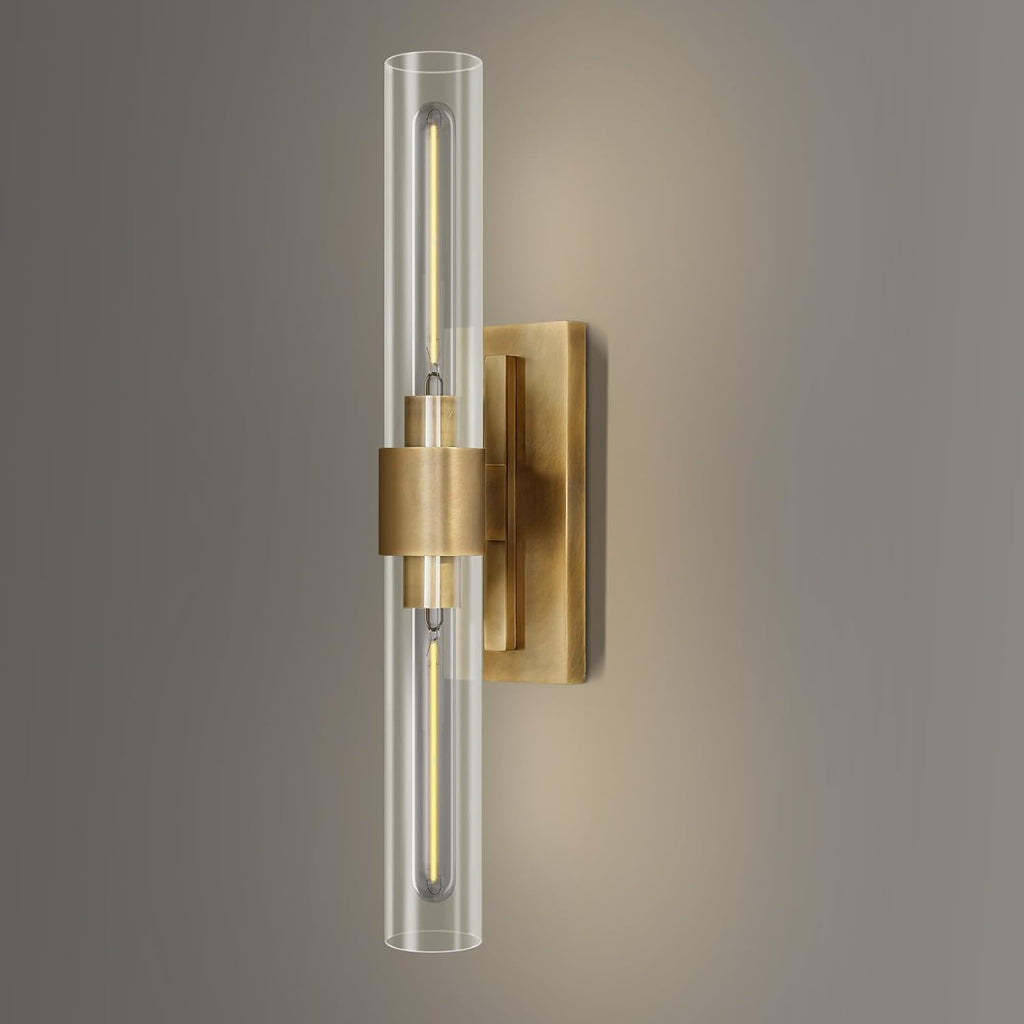 YUYI Wall Sconce, 22.8'' Brass Sconce Wall Lighting, Gold Bathroom Wall Light Fixture with Clear Glass Shade, Indoor Wall Sconce for Bathroom Vanity, Living Room, Bedroom, Hallway, Fireplace