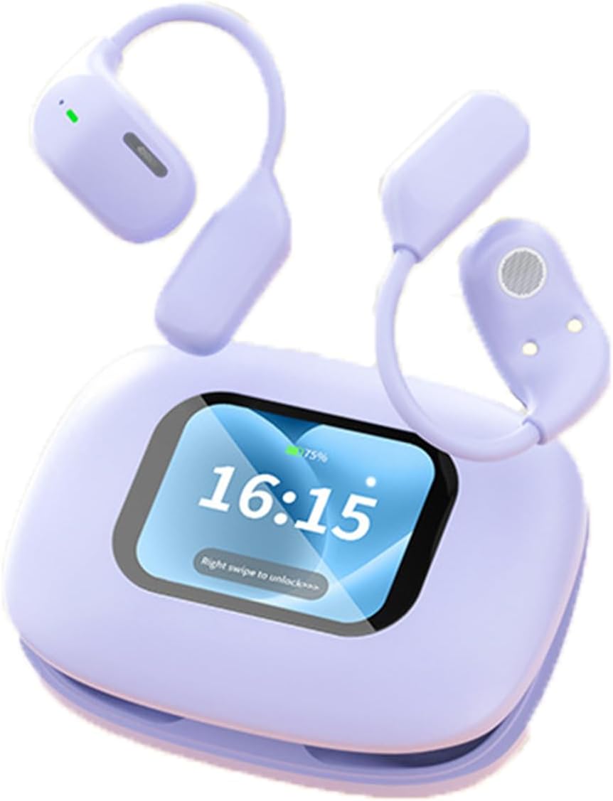Open Type with Touch Screen Air Conduction Earphone Wireless Bluetooth 5.4 Open Ear Headphones with Noise Cancellation, Earbuds with Earhooks for Workout Driving Walking, Purple