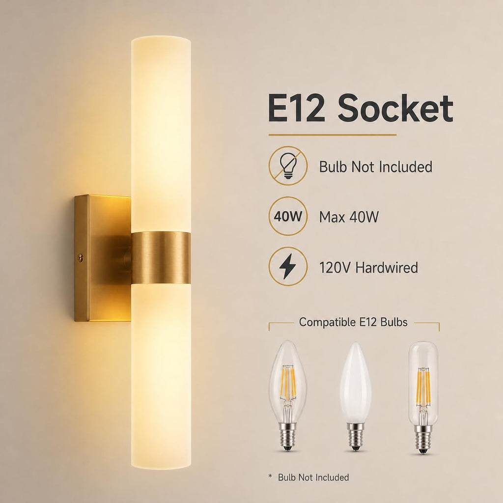 DORESshop Wall Sconce Set of 2, Modern Vanity Lights with Frosted Glass Shade, Sconces Wall Decor Set of 2 for Bathrooms Living Room Stairs Bedroom, Gold, 17.7in