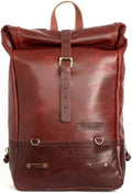 Trip Machine Company Full Grain Leather Roll Top Motorcycle Backpack Pannier – Quick Mount 15L Waterproof Laptop Bag (Cherry Red)