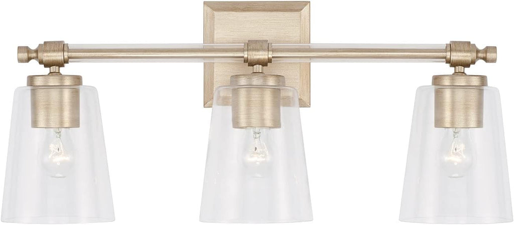 Capital Lighting 144831BS-523 Breigh Modern Clear Glass Cylinder Vanity Lights for Bathroom, 3-Light 300 Total Watts, 10' H x 23' W, Brushed Champagne