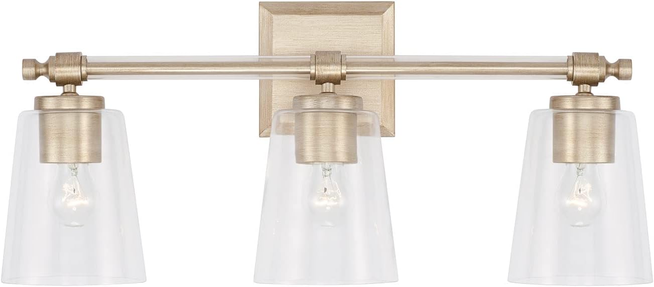 Capital Lighting 144831BS-523 Breigh Modern Clear Glass Cylinder Vanity Lights for Bathroom, 3-Light 300 Total Watts, 10' H x 23' W, Brushed Champagne