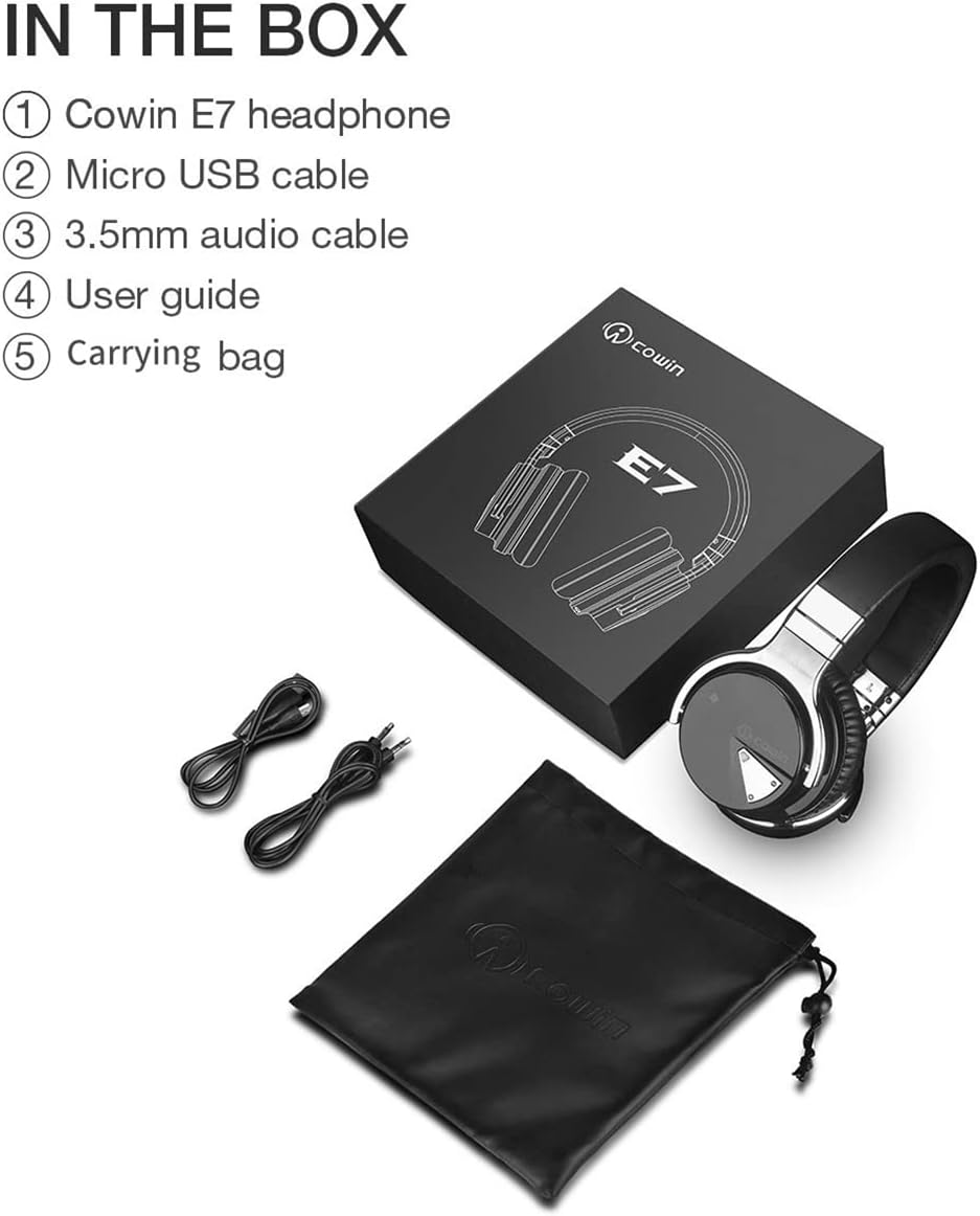 ANC Active Noise Cancelling Wireless Bluetooth Over-Ear Headphones 40Mm Speakers Hi-Fi Stereo Foldable On-Ear Headsets with Mic, 30H Playtime,Black