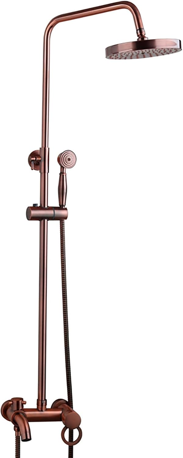 Vintage Copper Exposed Shower System with 8 inch Rainfall Shower Head and Bath Tub Spout,Multi-Mode Exposed Shower Fixture with Handheld Shower Wall Mounted for Bathroom