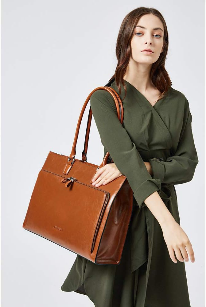 BOSTANTEN Leather Briefcase for Women Vintage 15.6 inch Laptop Bag for Women Business Tote Shoulder Handbag