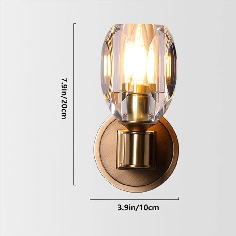 Modern Brass Wall Sconce with Faceted Crystal Shade Upward Facing Light Fixture E14/E12 Base Brushed Gold Tone Bedside Lamp Decor for Bedroom Living Room Hallway