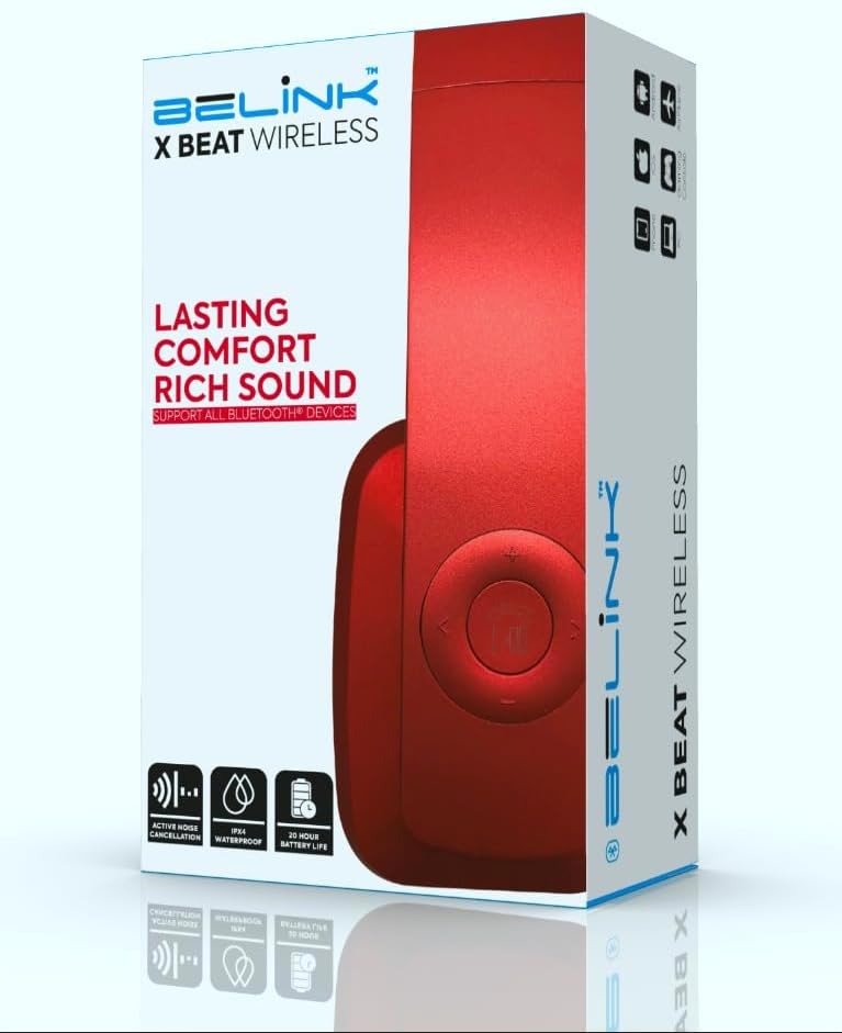 BeLink X Beat Wireless Headphones Red with Zip Case
