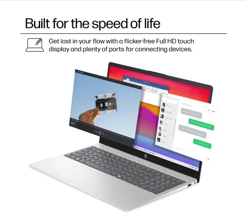 HP 2025 Pavilion 15.6' FHD Touchscreen Laptop, with Free Lifetime Microsoft Office 2024, Intel Core i7-1355U, Windows 11 Pro, Natural Silver, Copilot (16GB RAM | 1TB SSD)