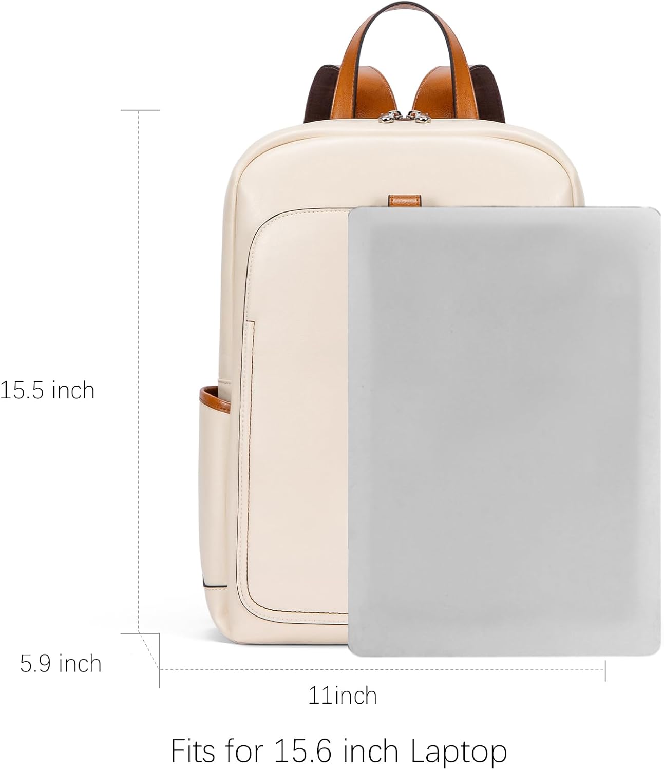 BOSTANTEN Leather Laptop Backpack for Women,15.6 inch Computer Backpack Purse College Daypack Work Travel Bag Beige-White