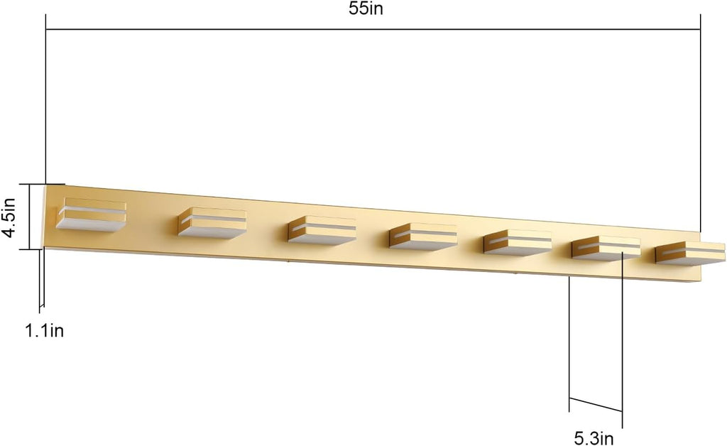 SineRise LED Modern Bathroom Vanity Light Fixtures (7-Light, 55-Inch), Gold Modern Acrylic Bathroom Wall Lighting Fixtures Over Mirror (Cool White 6000K)