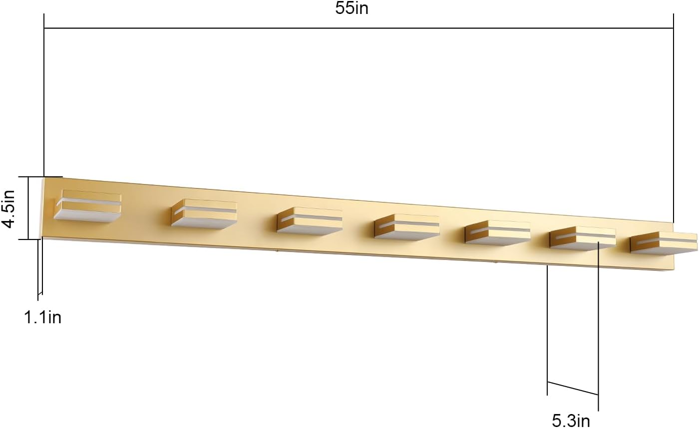 SineRise LED Modern Bathroom Vanity Light Fixtures (7-Light, 55-Inch), Gold Modern Acrylic Bathroom Wall Lighting Fixtures Over Mirror (Cool White 6000K)