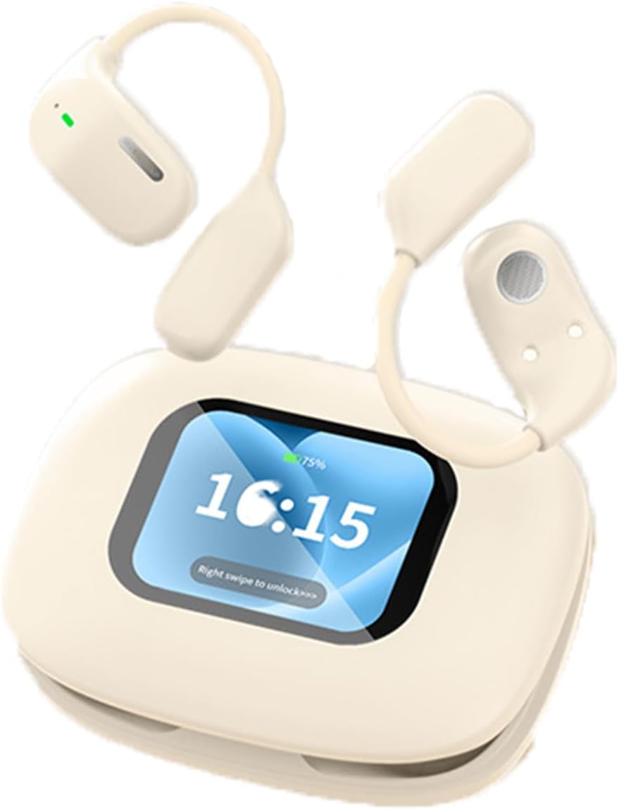 Open Type with Touch Screen Air Conduction Earphone Wireless Bluetooth 5.4 Open Ear Headphones with Noise Cancellation, Earbuds with Earhooks for Workout Driving Walking, Beige