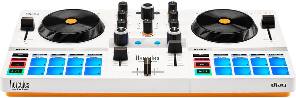 Hercules DJControl Mix Ultra DJ Controller with Protective Cover Bundle with Hercules HDP DJ45 Closed-Back, Over-Ear DJ Headphones