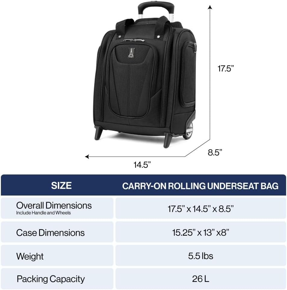 Travelpro Luggage Maxlite 5 Softside Lightweight Rolling Underseat Compact Carry on Upright 2 Wheel Bag, 15-Inch — Black