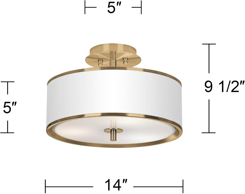 Giclee Glow 14' Rustic Semi Flush-Mount Ceiling Light Fixture Kitchen Foyer Hallway Drum Round Al Fresco Shade LED Silver Gold Finish Bedroom Bathroom Entryway Living Room Indoor Office Small