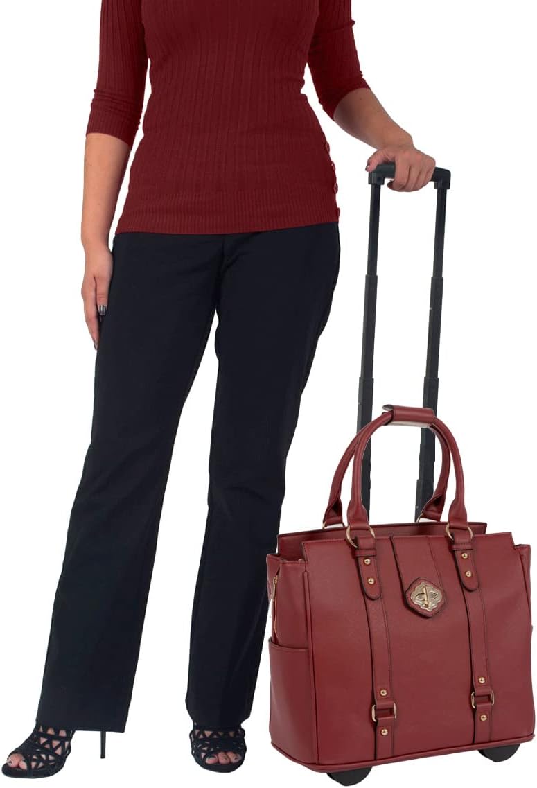 JKM & Company EXECUTIVE Burgundy Computer iPad, Laptop Tablet Rolling Tote Bag Briefcase Carryall Bag