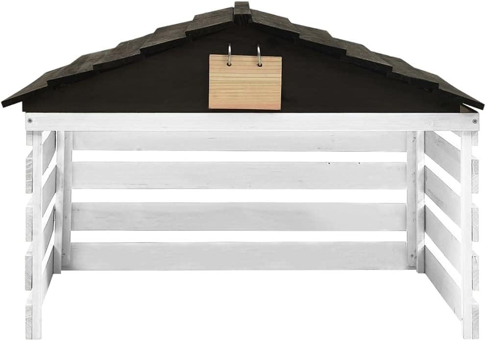 Robotic Lawn Mower Garage - Solid Firwood Weatherproof UV Resistant Outdoor Shed Protective Cover for Garden Tools and Charging Station Black and White 30.7 x 29.1 x 21.3 Inch