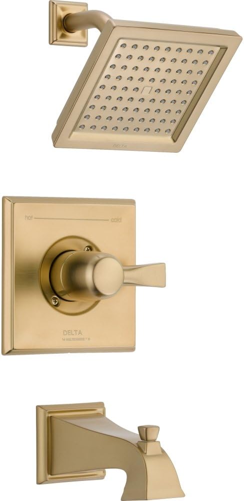 Delta Faucet Dryden 14 Series Single-Function Tub and Shower Trim Kit with Single-Spray Touch-Clean Shower Head, Champagne Bronze T14451-CZ (Valve Not Included)